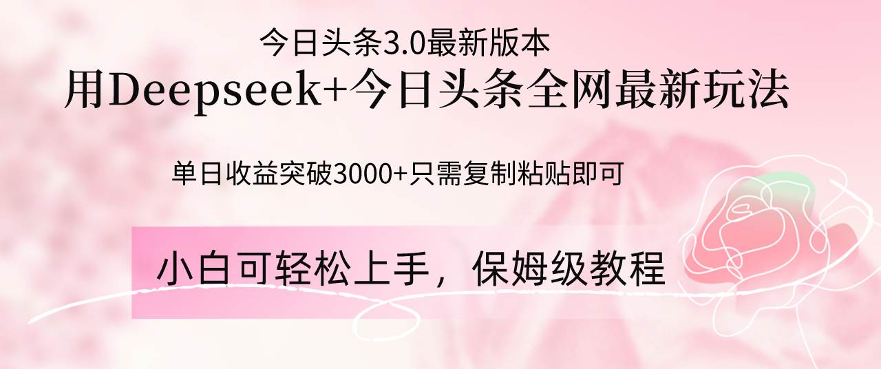 （14452期）Deepseek结合今日头条全网最新玩法，单日收益突破3000+，只需要简单的…-问小徐资源库