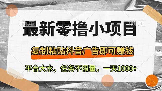 （14230期）最新零撸小项目，复制粘贴抖音广告即可赚钱，平台大水，任务不限量，一…-问小徐资源库