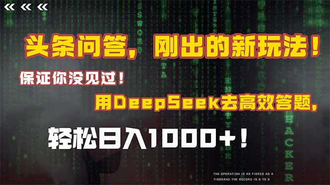 （15217期）头条问答，刚出的新玩法！保证你没见过！结合Deepseek高效答题，日入1000+-问小徐资源库
