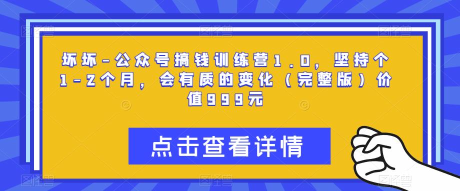 坏坏-公众号搞钱训练营1.0，坚持个1-2个月，会有质的变化（完整版）价值999元-问小徐资源库