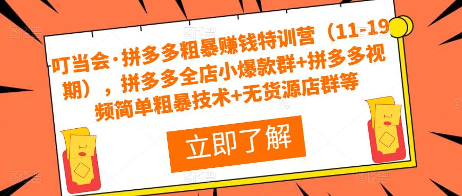 叮当会·拼多多粗暴赚钱特训营，拼多多全店小爆款群+拼多多视频简单粗暴技术+无货源店群等-问小徐资源库