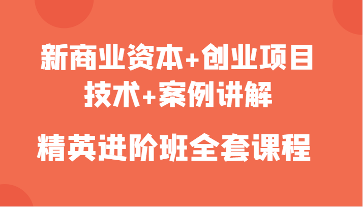 新商业资本+创业项目，技术+案例讲解，精英进阶班全套课程-问小徐资源库