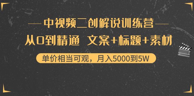 中视频二创解说训练营：从0到精通 文案+标题+素材、月入5000到5W-问小徐资源库