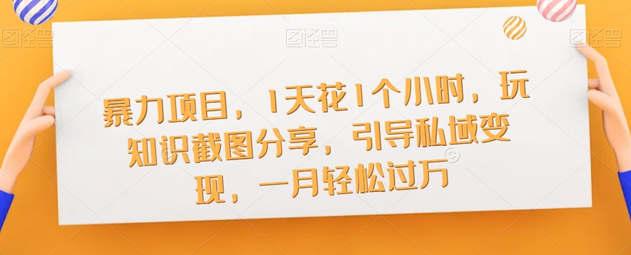 暴力项目，1天花1个小时，玩知识截图分享，引导私域变现，一月轻松过万【截图】-问小徐资源库