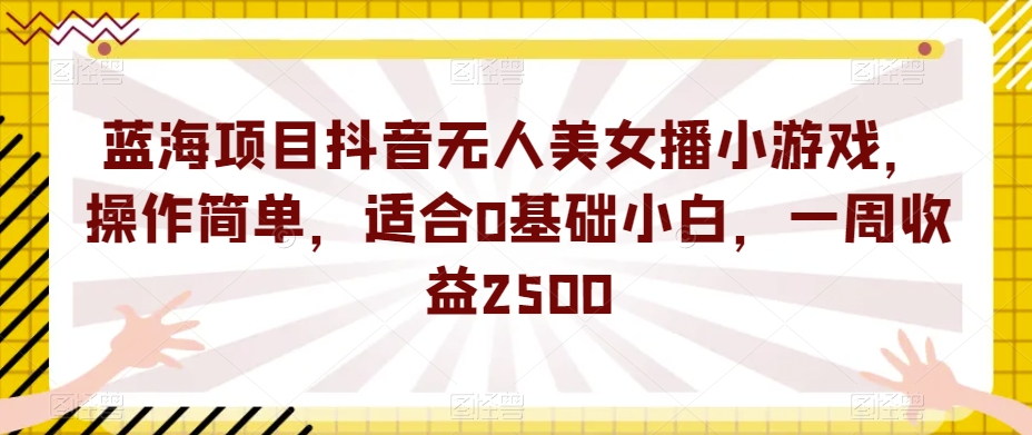 蓝海项目抖音无人美女播小游戏，操作简单，适合0基础小白，一周收益2500【揭秘】-问小徐资源库