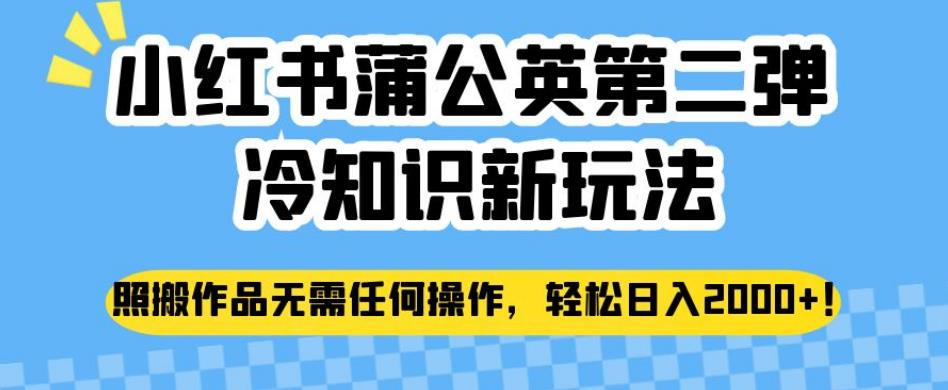 小红书蒲公英第二弹冷知识新玩法，照搬作品无需任何操作，轻松日入2000+【揭秘】-问小徐资源库