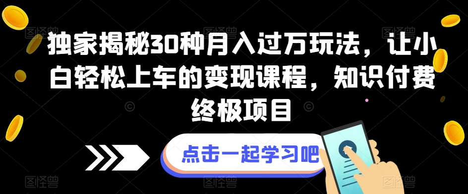 独家揭秘30种月入过万玩法，让小白轻松上车的变现课程，知识付费终极项目【揭秘】-问小徐资源库