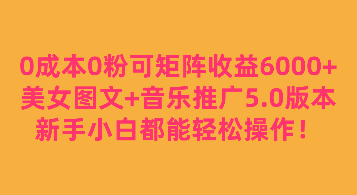 0成本0粉可矩阵月收益6000+，美女图文+音乐推广5.0版本，新手小白都能轻松操作！-问小徐资源库