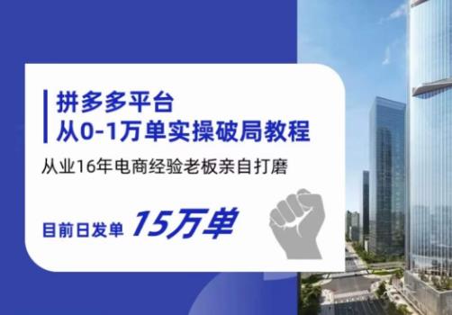 拼多多从0-1万单实操破局教程，从业16年电商经验打磨，目前日发单15万单-问小徐资源库