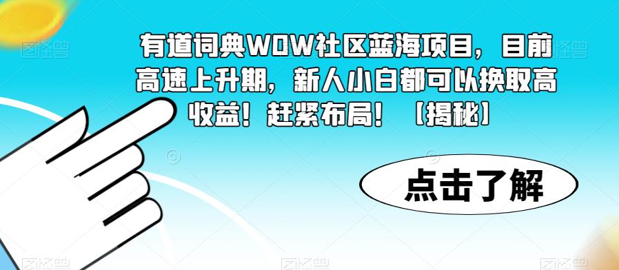 有道词典WOW社区蓝海项目，目前高速上升期，新人小白都可以换取高收益！赶紧布局！【揭秘】-问小徐资源库